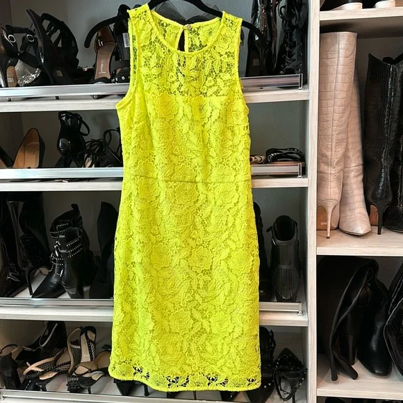J. Crew | Dresses | J Crew Fluorescent Yellow Lace Midi Dress | Poshmark